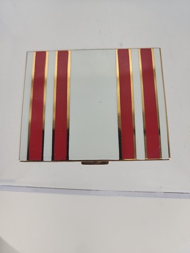 Elgin American Compact Red & White Stripped Mirror L3" W 2 1/4 Vintage - Picture 8 of 12
