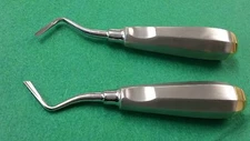 2 DENTAL ROOT TIP ELEVATOR FLAT END TIP W /GOLD HANDLE