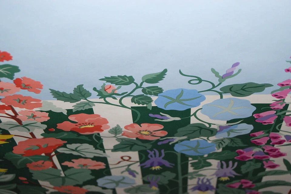 Papel Pintado Brewster's Floral Jardín Azul, Salmón, Flores Amarillas W1068 Foto 3 de 4