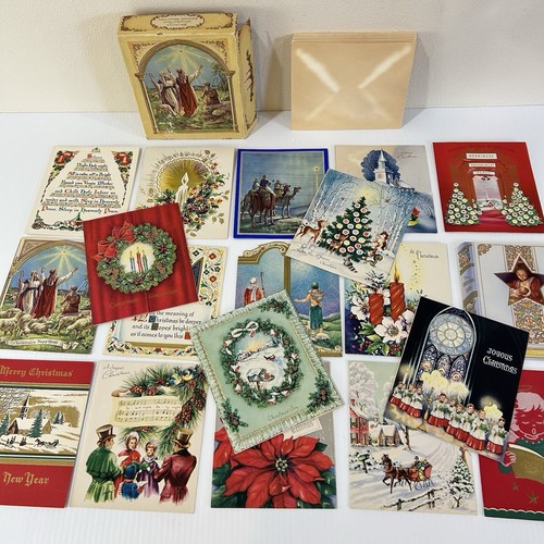 Vtg Wallace Brown Christmas Cards Scripture Text Cutouts Foil Unused - Lot of 21