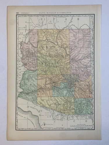©1888 Map of ARIZONA from 1893 INDEXED ATLAS OF THE WORLD Rand-McNally - 第 2/6 張圖片