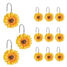 12 PCS Yellow Sunflower Rust Resistant Decorative Shower Curtain Hooks Rings Set