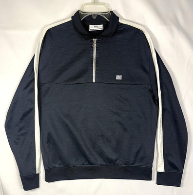 Ami Paris Fly Jacket Sweatshirt Blue Half Zip Mens Size XL Contrast