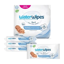WaterWipes Sensitive+ Newborn & Baby Wipes, 3-In-1 Cleans, Cares, 240ct 4pack