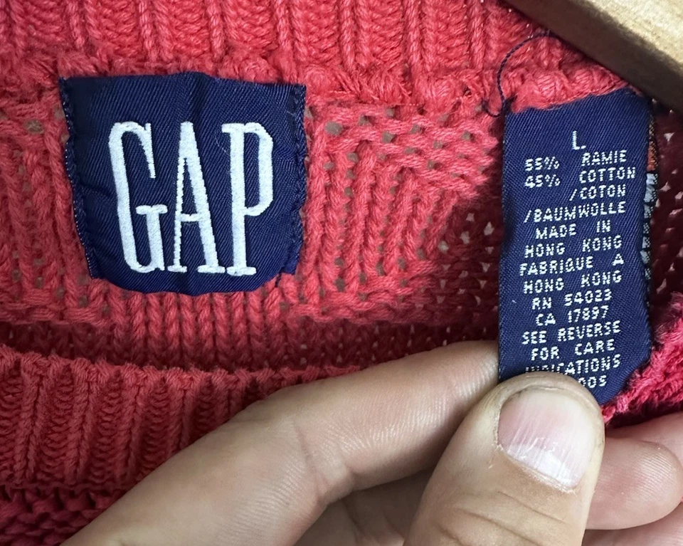 Vintage 90’s Gap Aztec Southwestern Red Chunky Knit Sweater Mens Large - Image 2 of 3