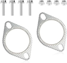 2PCS Exhaust Flange Gasket + 4PCS Exhaust Bolts,2.33" 2-Bolt Catalytic Converter