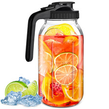 1.8L Glass Water Jug Pitcher Juice Cocktail with Plastic Lid - Leak Proof