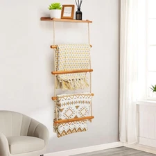 5-Layer Wooden Blanket Ladder, 2-in-1 Towel Racks Blanket Quilt Towel Holder,...