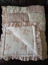 THE PEANUT SHELL Pale Pink White Patchwork Embroidery Lace Ruffle Baby Quilt