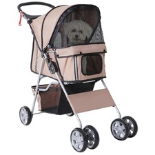 Image of PawHut Pet Stroller Carrier Foldable Deluxe Jogger Walk Travel Dog Cat Brown
