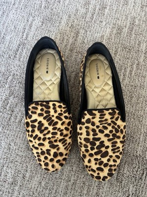 Birdies The Starling Leopard Calf Hair Loafers Cheetah Print Smoking Flat Size 9
