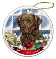 Brown Chesapeake Bay Retriever Porcelain Ornament 'Santa.. I Can Explain '