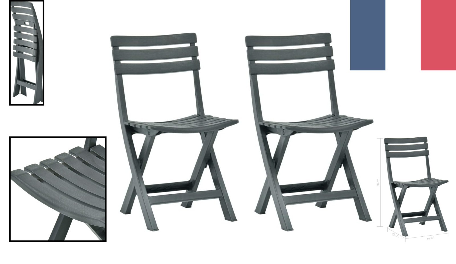 Chaises de jardin extérieures pliables grises pour table de balcon outdoor