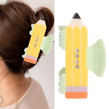 Back to School Hair Claw Clips for Women Pencil Design with Glitter Yellow