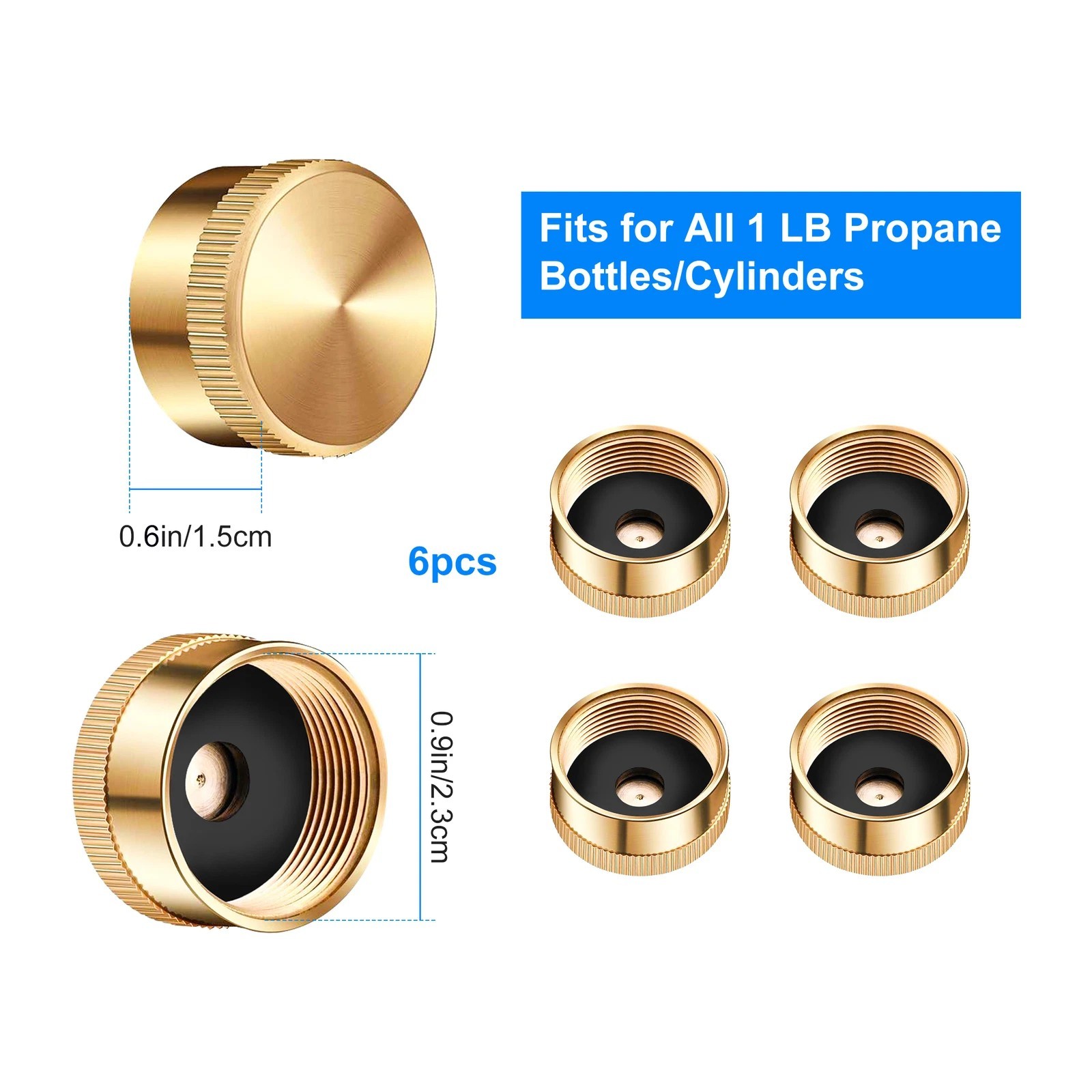 6PCS Solid Brass Propane Bottle Caps For Refill 1 LB Gas Tank Cylinder Seal NEW