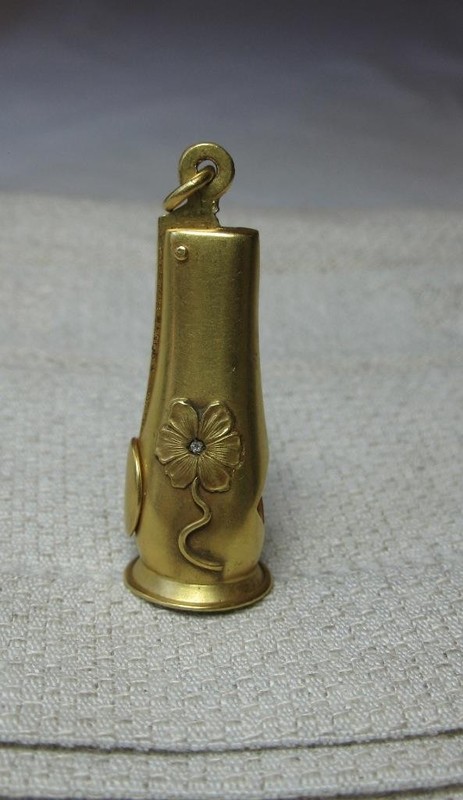 Cigar Cutter Diamond 10K Gold Art Nouveau Victorian 1915 Antique Pendant