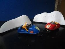 2 VINTAGE 1/32 ELDON SNOWMOBILE'S 1- Red 1- Blue Both Run +  2 - Snow banks