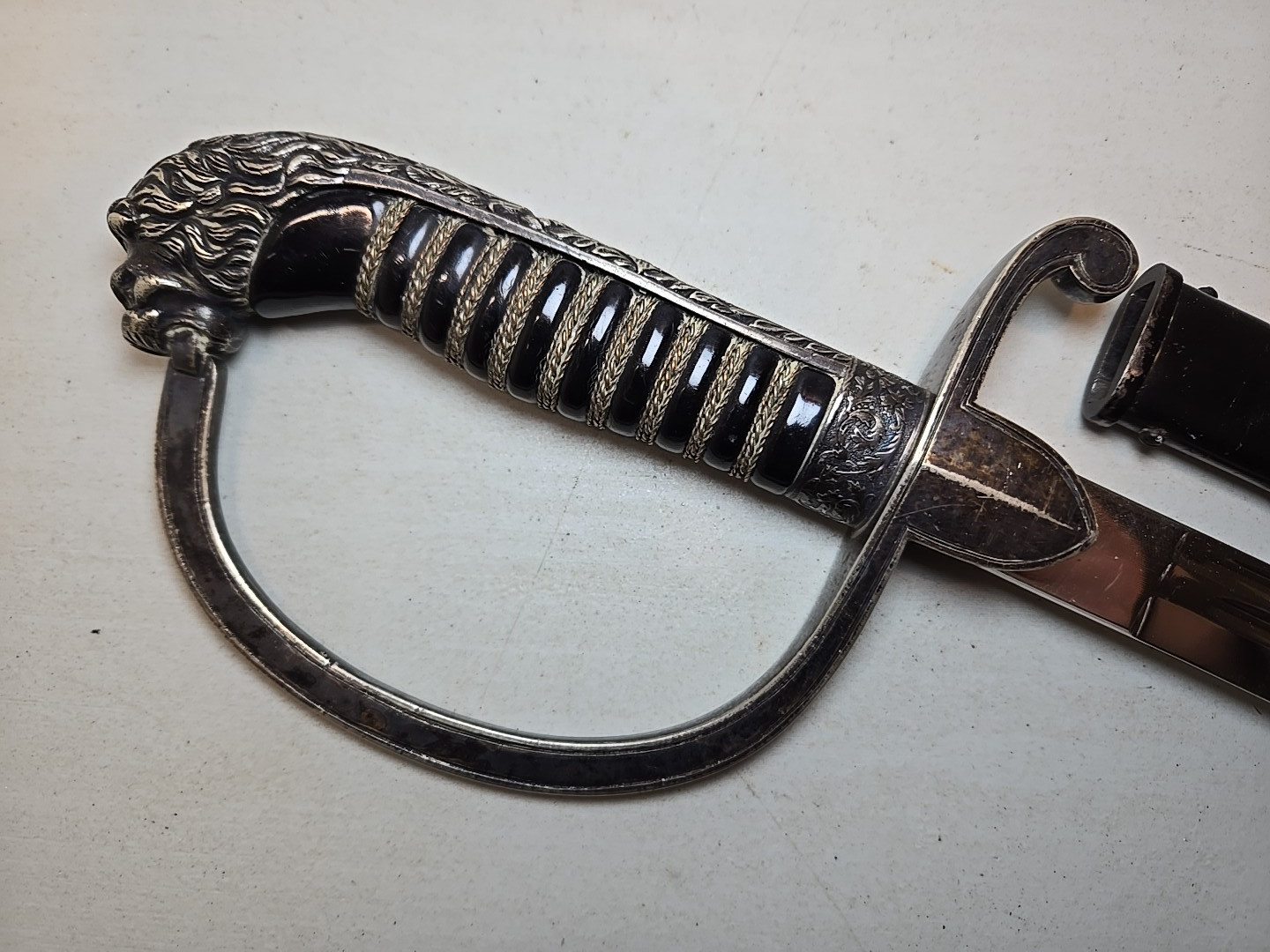 WWI German Bavarian Officers Sword w/Scabbard - Eickhorn - Silver Lion Headed