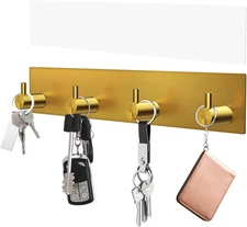 Key Holder Wall Mount, Large Metal Self Adhesive Key Hanger with 4 Hooks, No Dri