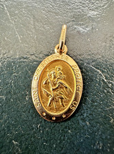 Italy UnoAErre Vintage 9K Two-Tone Gold St Christopher Pendant B'ham 1990 –2.5cm