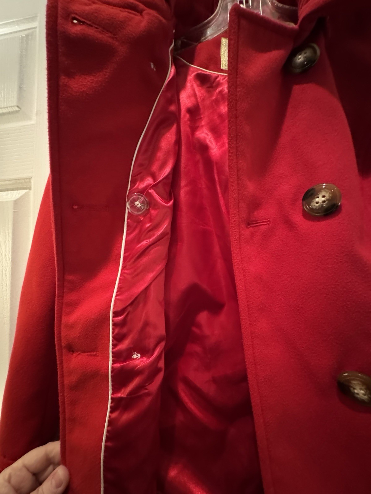 Pink Envelope Red Polyester Double Breasted Pea C… - image 10