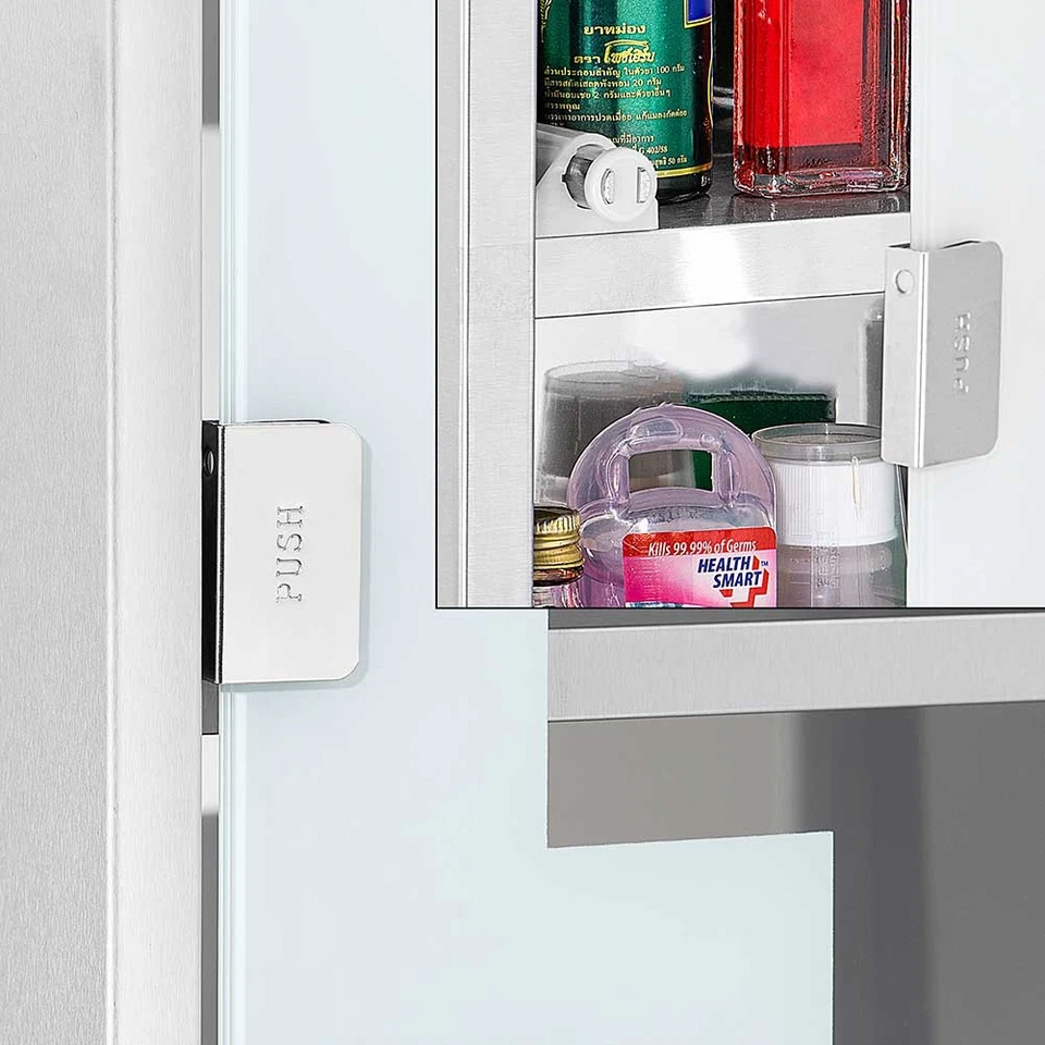 Armadietto Porta Medicinali Acciaio Inox e Vetro Satinato 30x30x12 cm con Chiave - Immagine 2 di 4