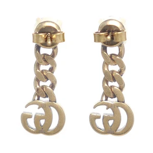 GUCCI Earrings Crystal Double G Clear Aged Gold Finish Ladies Accessories
