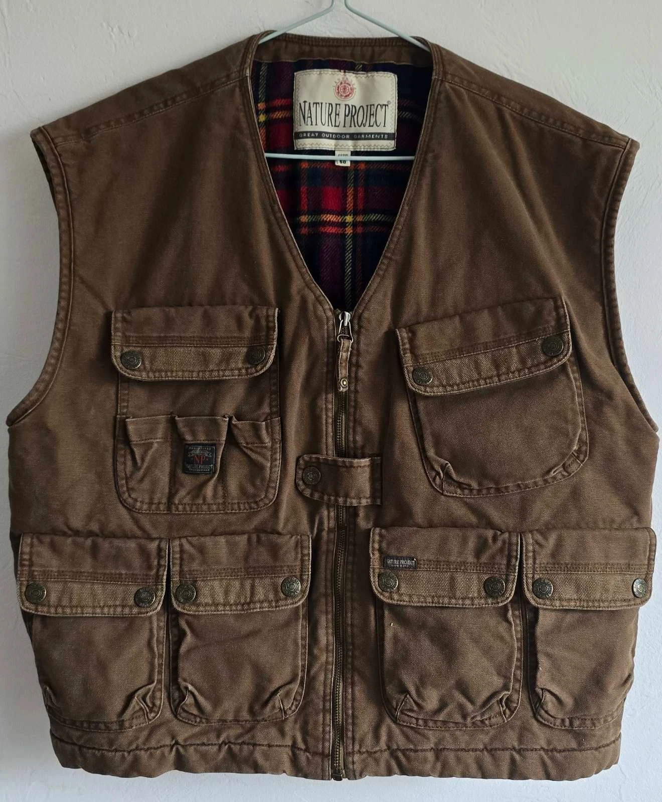 Vintage 80s NATURE PROJECT Fishing Brown Outdoor Garments Vest Size 50 Pockets