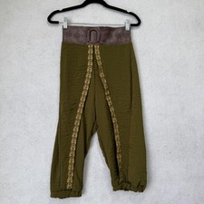 Disney Raya Costume Pants Girls 7/8 Green Brown Faux Leather Belt Elastic Cuffs