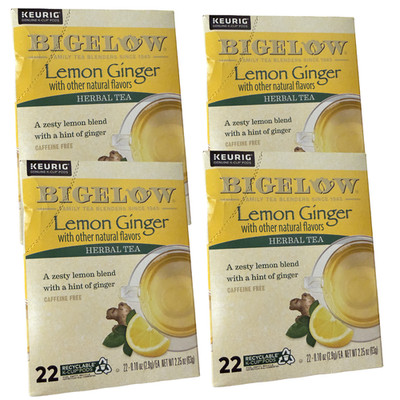 4 Pack Bigelow Lemon Ginger Herbal Tea K-Cup Pods 22 Ct Each Keurig New