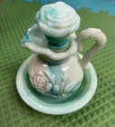 Bath Oil Decanter Vintage Avon Jadeite Blue Green Slag Milk Glass Embossed Rose