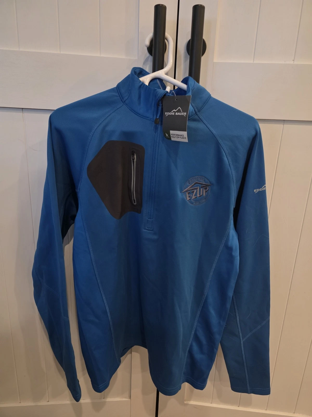 Eddie Bauer Mens Small Performance Half Zip Fleece Blue EZ UP Logo NWT Outdoor
