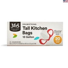 Flextra Strength 13-Gallon Drawstring Kitchen Trash Bags - 20 Count, Fresh Scent