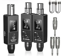 Wireless XLR Transmitter and Receiver Rechargeable Mic Adapter UHF 98ft Range