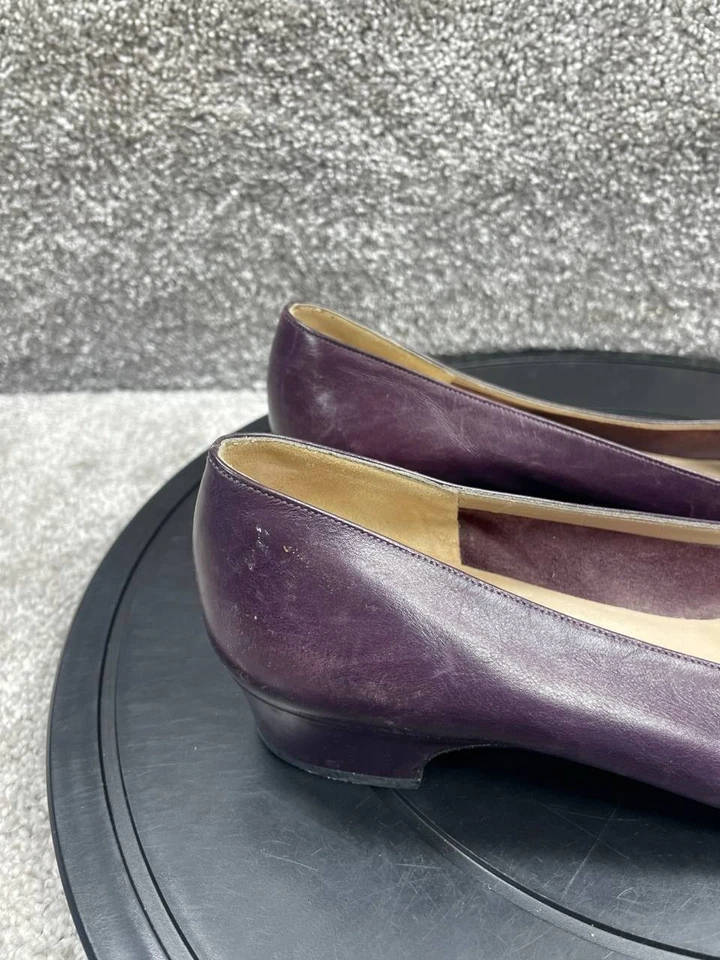 Salvatore Ferragamo каблуки женщин размер 8,5 B Vara бант насос фиолетовый кожаный блок - Изображение 3 из 4