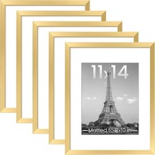 Wall Gallery Ready: 5 Gold 11x14  8x10 Picture Frames with Safe Plastic Cover