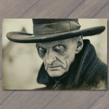 POSTCARD Man Weird Creepy Eyes Strange Top Hat Nightmare Scary Unusual Retro Fun