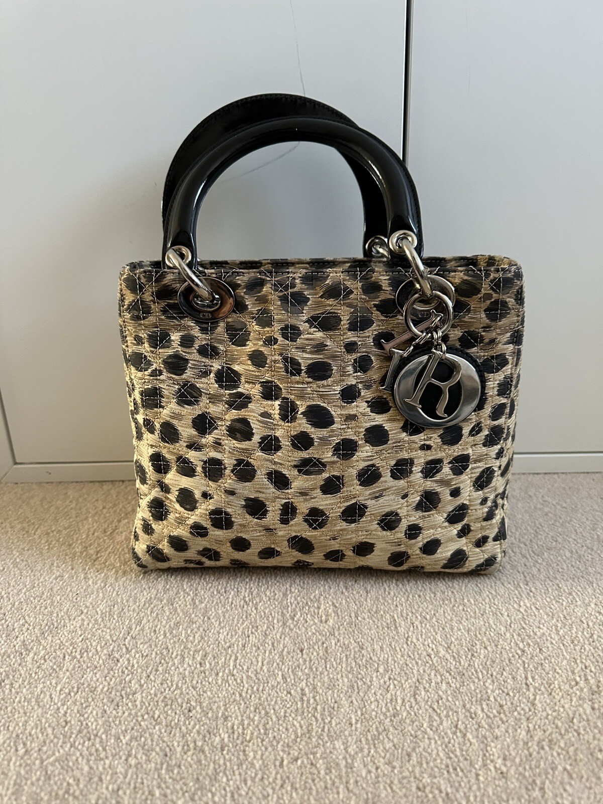 Lady dior leopard canvas handbag