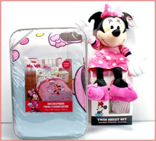 5 Pieces - Disney MINNIE MOUSE Comforter  Sheet Set  Minnie Plush Doll - TWIN