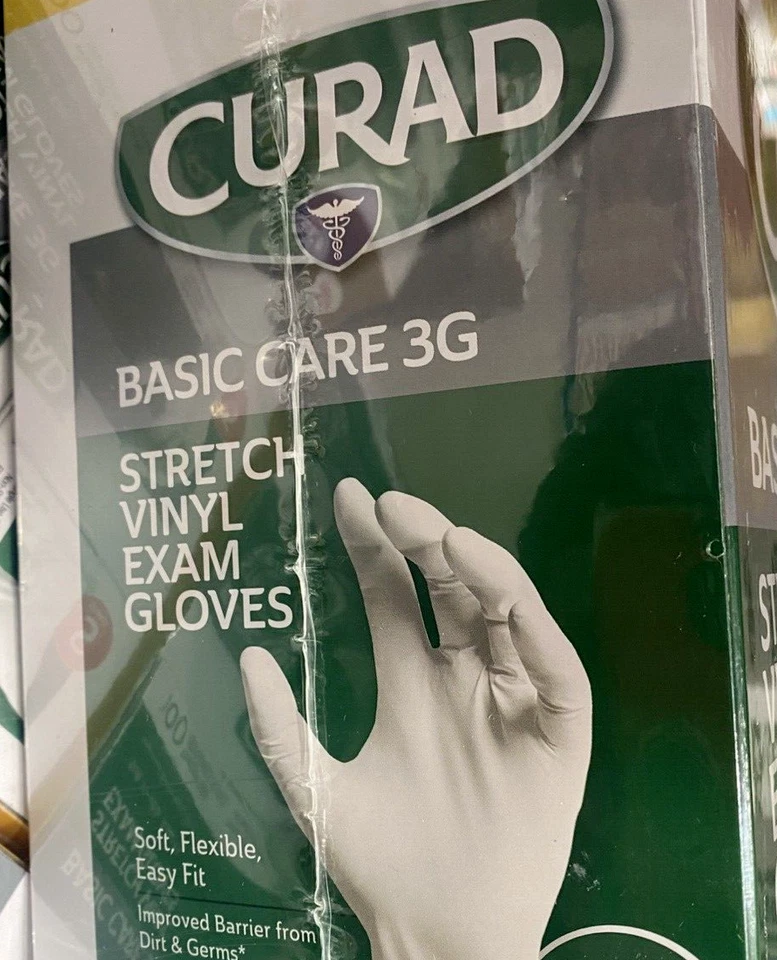 Guantes de examen de vinilo elástico CURAD Basic Care 3G, talla L suaves flexibles ajuste fácil Foto 3 de 3