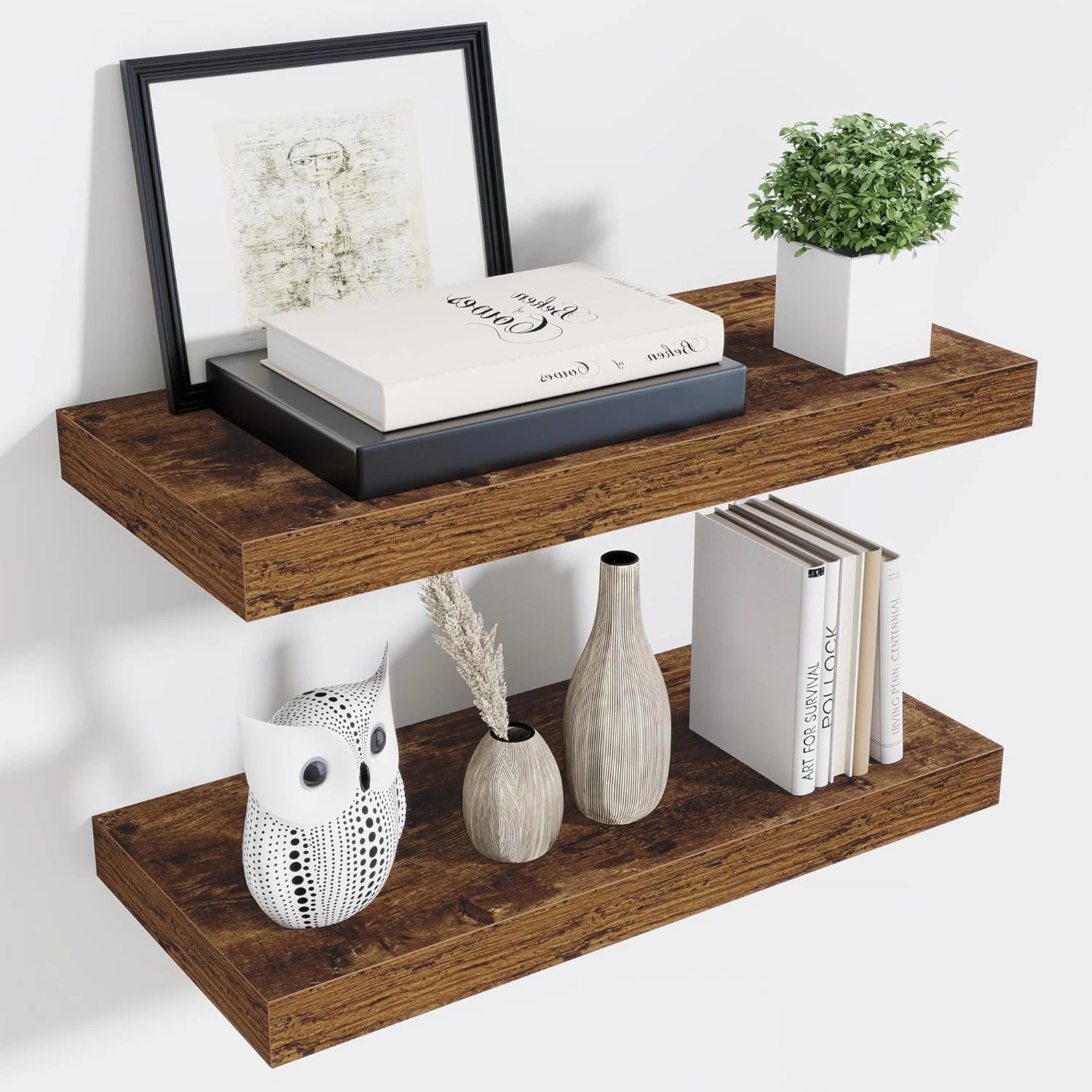Rustic 24" Floating Wall Shelves - Set of 2, 10" Deep Storage for Any Room