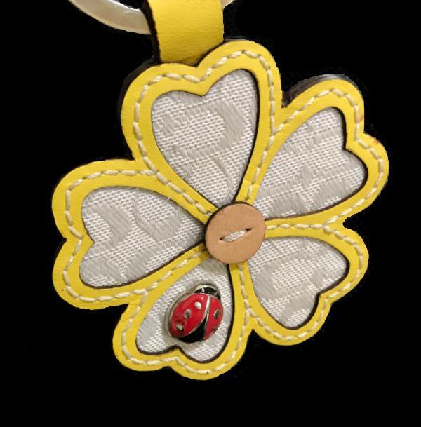 RARE Coach White Yellow Five Leaf Lucky Clover Ladybug Keychain