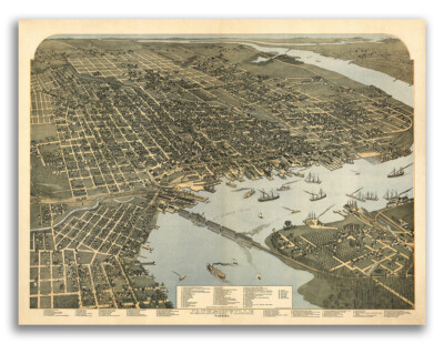 1893 Jacksonville Florida Vintage Old Panoramic City Map - 24x32