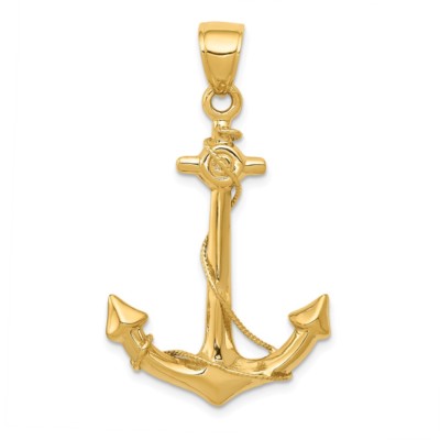 14k Gelbgold 3-D Anker mit Seil Charm Anhänger 1,54 Zoll