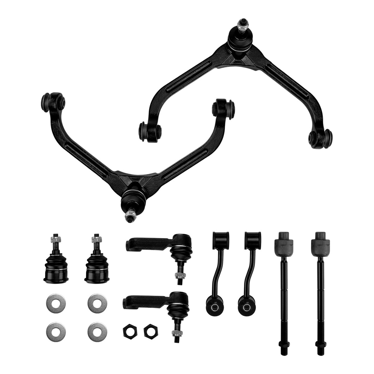 12PC For Jeep Liberty 02-04 Front Control Arm w Ball Joints Tie Rod End Sway Bar