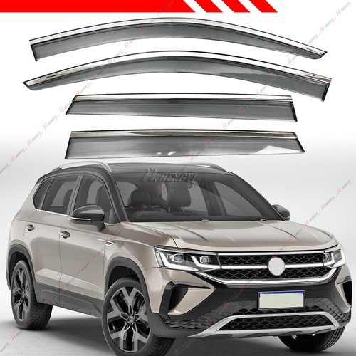 Smoke Tinted Window Deflector Wind Rain Guards For 2022-2024 Vw Taos Chrome Trim