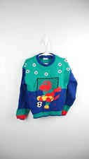 Vintage Little Funky Dinosaur Playing Soccer Sweater Knit Green and Blue 5/6