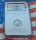 1959-D ROOSEVELT SILVER DIME NGC MS 66  FT ~ BRIGHT WHITE GEM ~ FREE SHIPPING