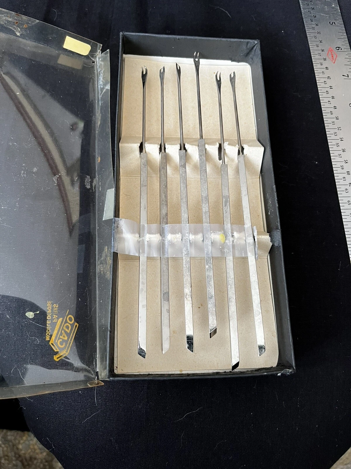 Cado-Paris-MCM-Silver Fondue Forks- Diamond Style Handles- Set Of 6 In Box