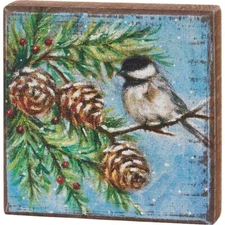 Chickadee Christmas Mini Wood Box Sign 4" x 4" | Primitives by Kathy
